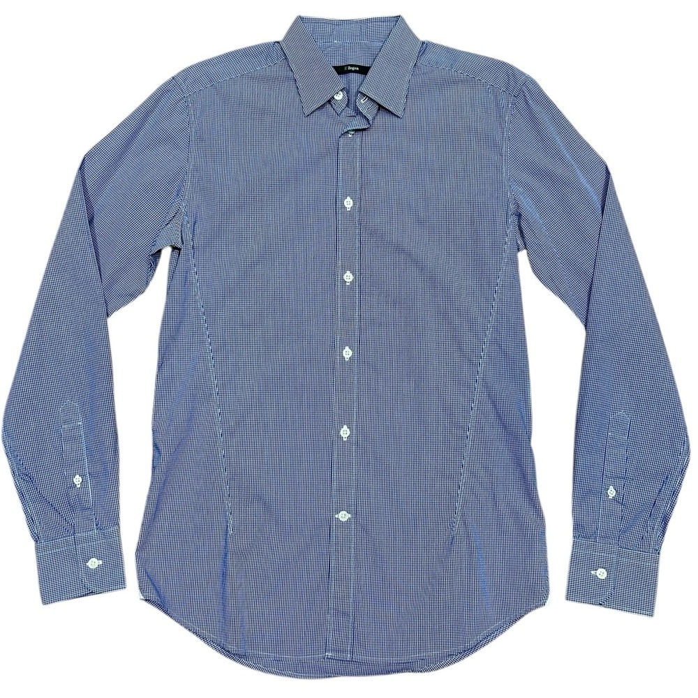 Men's Z Zegna Sz 39 15.5 Plaid Blue white check Dress Shirt button down Workwear